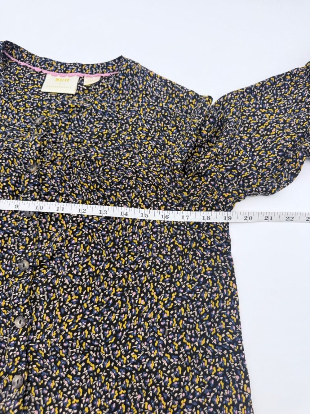 Maeve By Anthropologie Black Floral Button-Front Blouse Ruffled Sleeves Size S - Picture 8 of 8